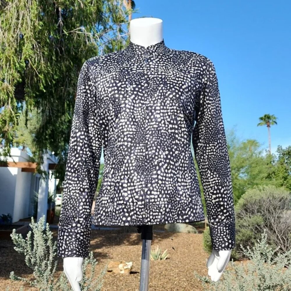 CHICOS Red Owl Lined Moto Jacket 0 Small Wearable Art Statement Zip Work Office - Picture 15 of 16